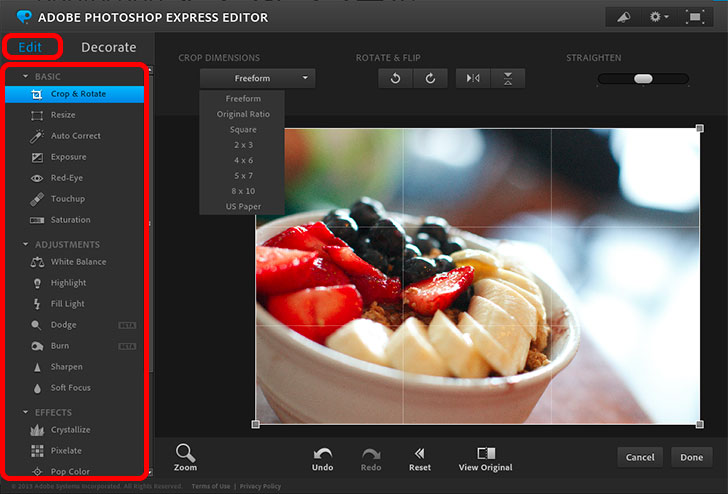 Photoshop Express Editor（Photoshop Online）の使い方