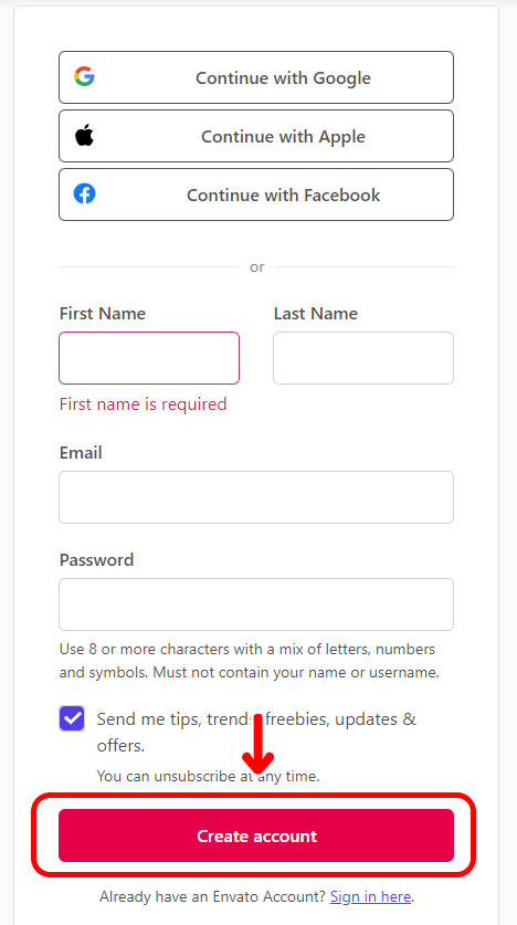 Envato Elements（エンバトエレメンツ）のアカウント登録方法